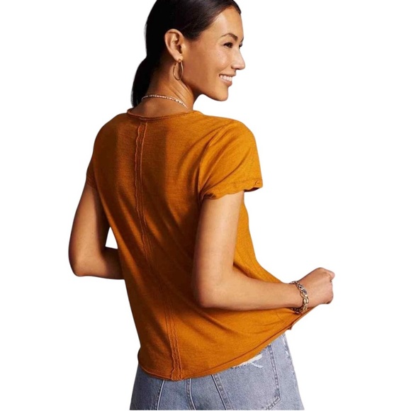 Anthropologie Pilcro Spliced Neck Tee Pressed Botanical Mustard Yellow Size M - Picture 3 of 11